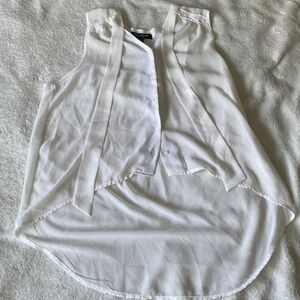 Sheer flowing hi-lo white blouse with neck tie​​​​​